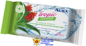Салфетки влажные AURA Tropic coctail освежающие в ассорт. уп.60