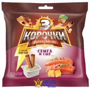 Сухарики ТРИ КОРОЧКИ ржано-пшеничные семга и сыр 60 г