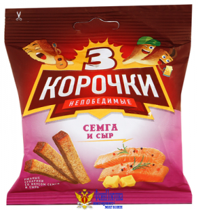 Сухарики ТРИ КОРОЧКИ ржано-пшеничные семга и сыр 60 г