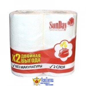 Бумага туалетная SunDay 2х-слойная белая уп.4
