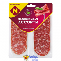 Колбаса ОСТАНКИНО "Итальянское ассорти сыровяленая полусухая нарезка 90 г